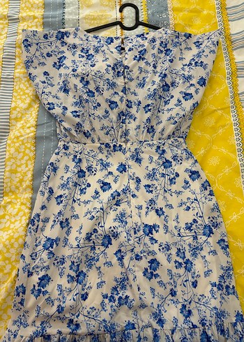 Mavi Çiçekli kısa kollu Midi Elbise - Görsel 2