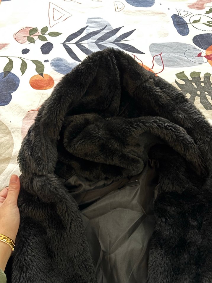 Siyah Midi Boy Suni Kürk Ceket - Görsel 4