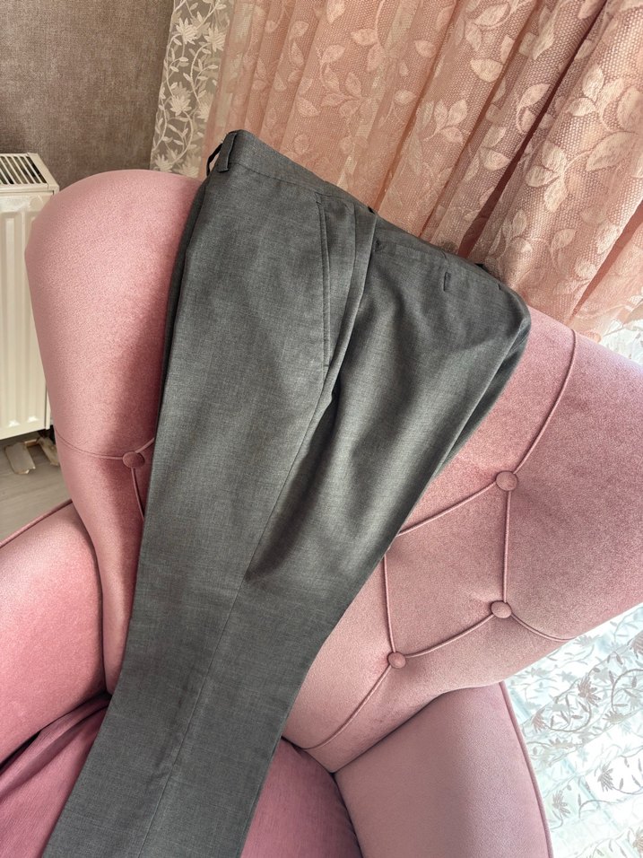 Gri Erkek Ofis Pantolonu Fermuarlı Normal Kesim - Görsel 2