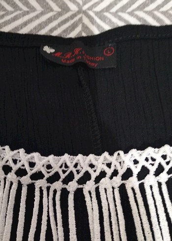 Siyah Beyaz Püskül Detaylı Bohem Tunik - Görsel 2