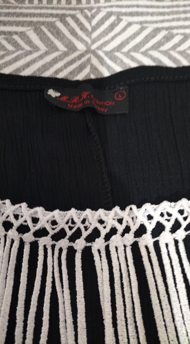 Siyah Beyaz Püskül Detaylı Bohem Tunik - Görsel 2