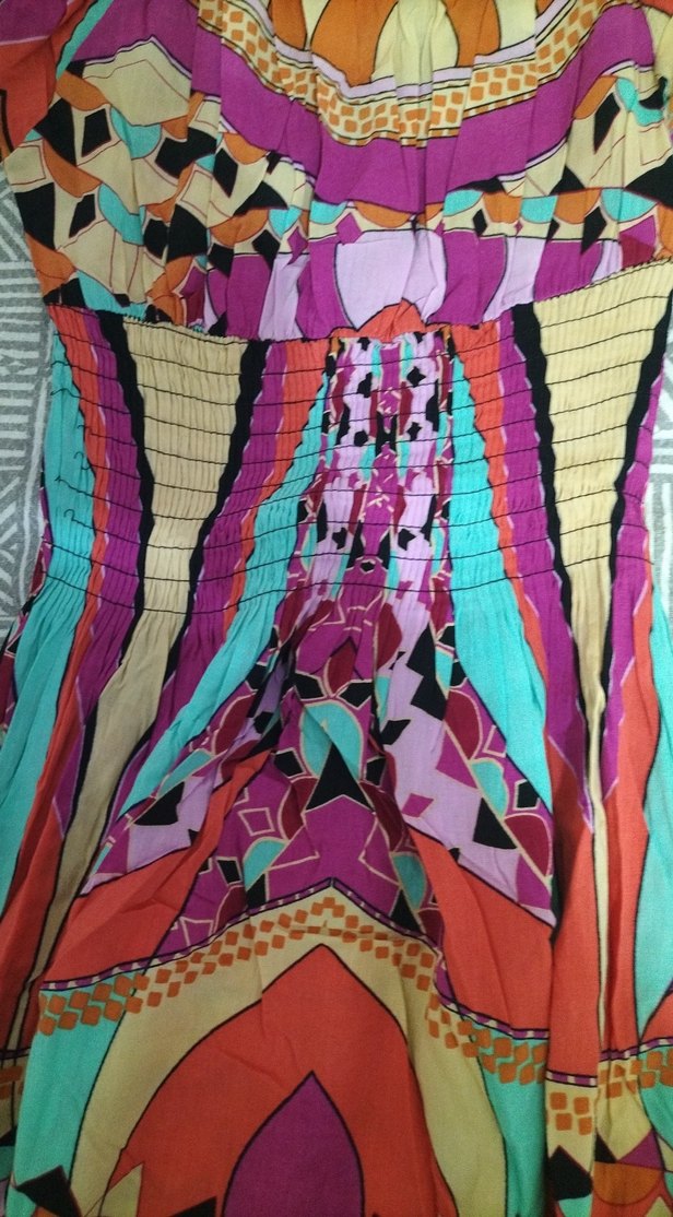 Renkli Kayık Yaka Uzun Bohem Elbise - Görsel 3