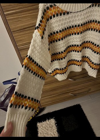 Çizgili Bohem Örgü Kadın Kazak - Görsel 2