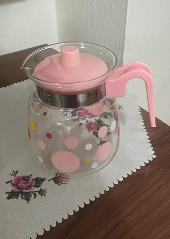 Renkli Pembe Desenli Cam Demlik - Görsel 2