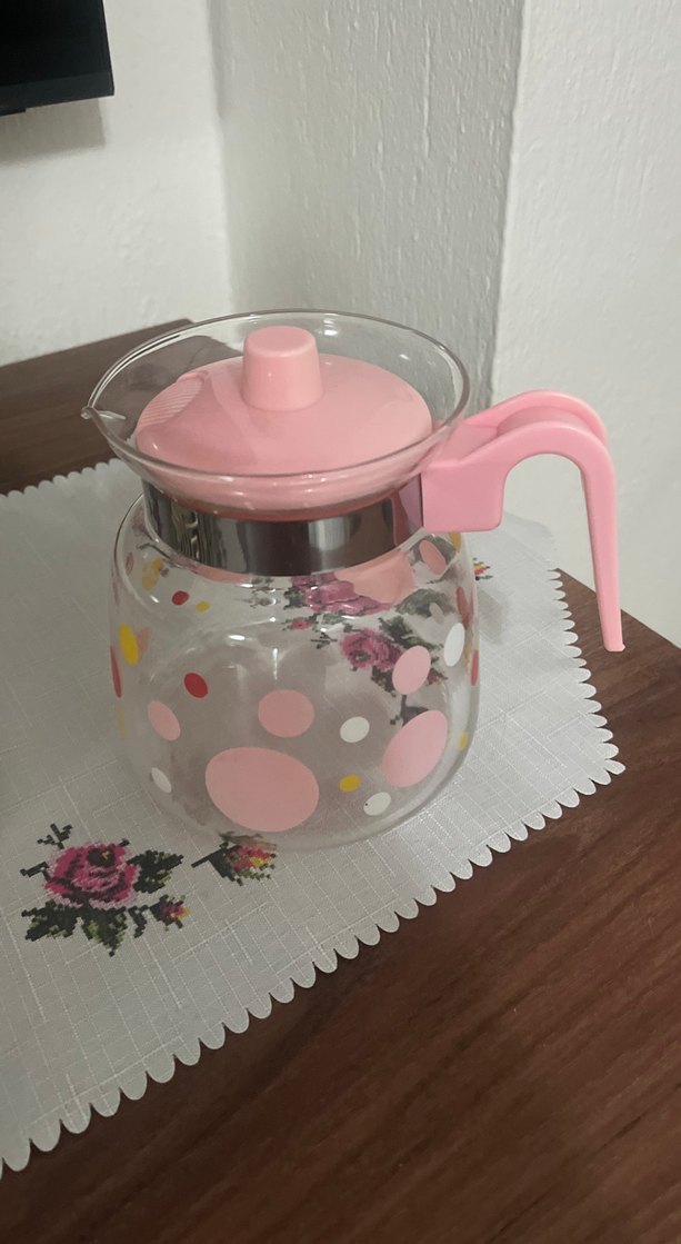 Renkli Pembe Desenli Cam Demlik - Görsel 2