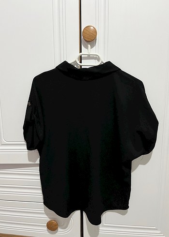 Düğmeli Siyah Keten Kadın Gömlek - Görsel 2