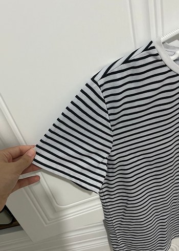 Çizgili Kısa Kollu Kadın Tişört - Görsel 3