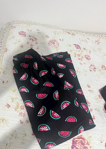 Renkli Karpuz Desenli Kısa Kollu Kadın Pijama - Görsel 4