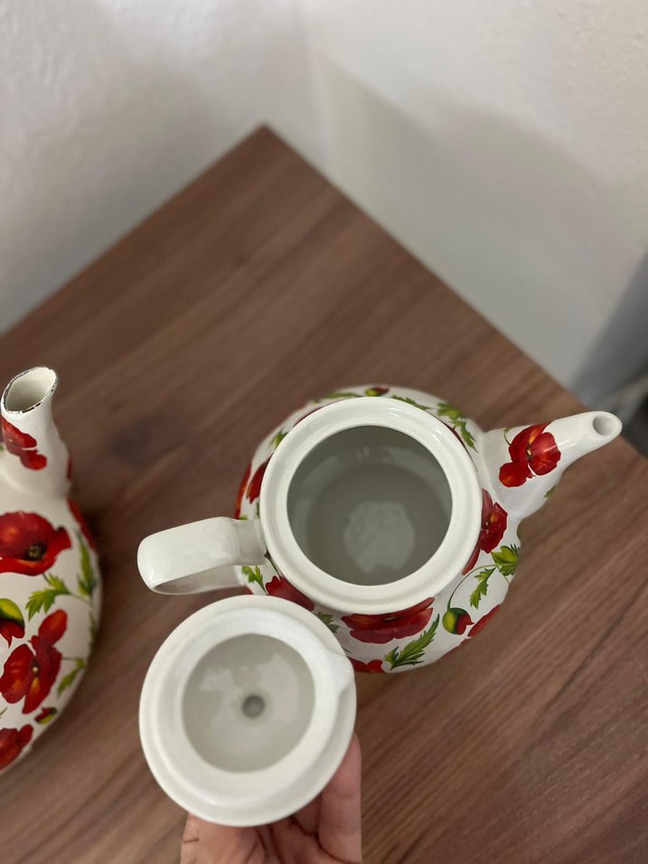 Kırmızı Çiçek Desenli Emaye Demlik - Görsel 3