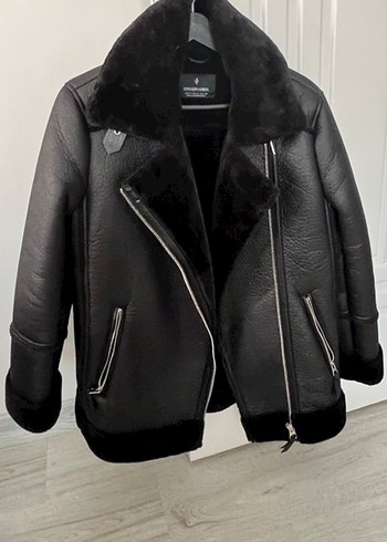 Kürk Detaylı Siyah Deri Biker Ceket