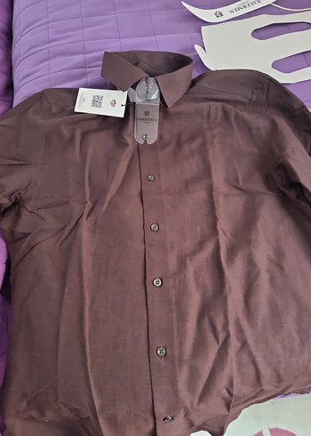 m Beden bordo Renk kahverengi Regular Fit Erkek Gömlek