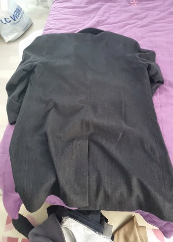 Düğmeli siyah kadife Erkek Uzun kaban - Görsel 6