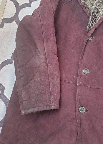Kürklü Bordo Süet Erkek Kaban - Görsel 3