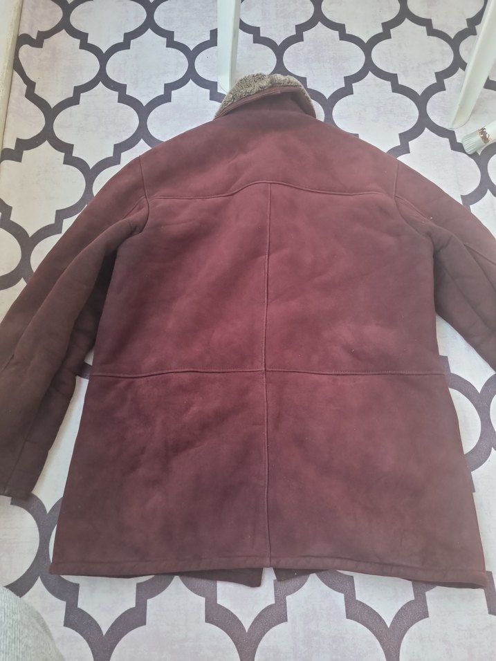Kürklü Bordo Süet Erkek Kaban - Görsel 4