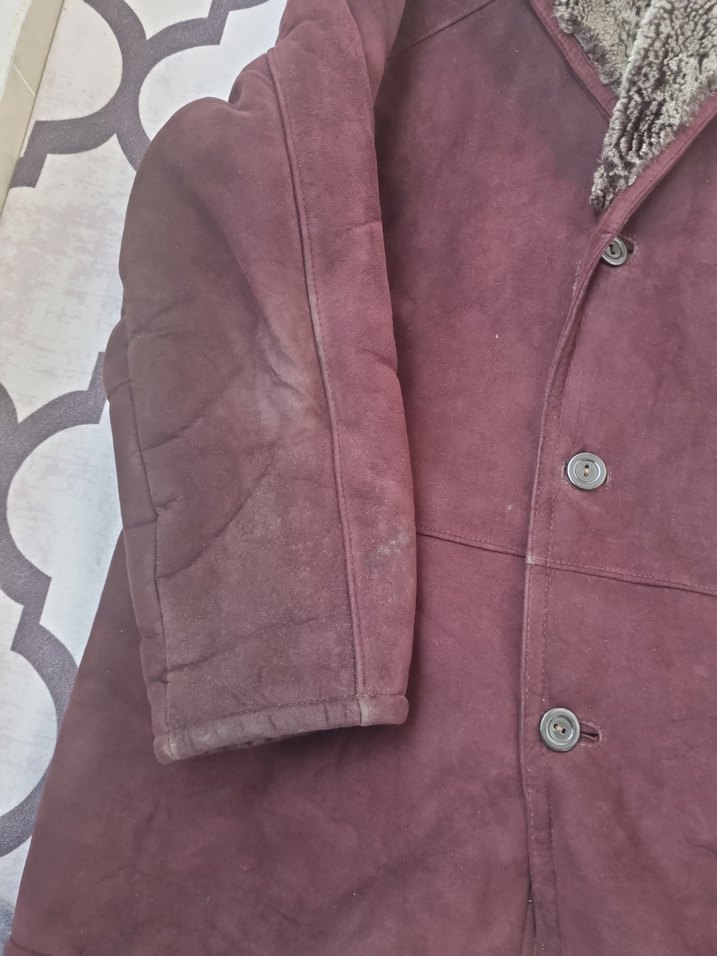Kürklü Bordo Süet Erkek Kaban - Görsel 3