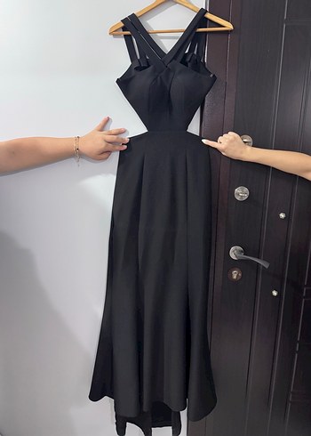 Siyah çapraz yakalı Uzun Elbise - Görsel 2