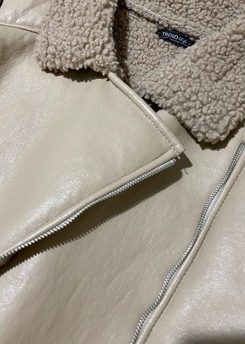 Bej Kürklü Deri Kadın Ceket - Görsel 2