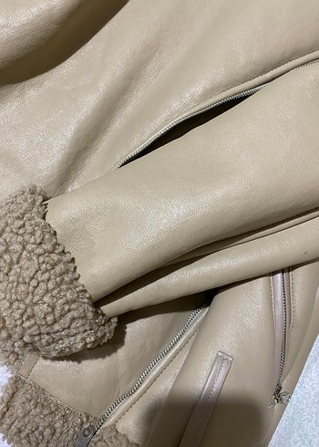 Bej Kürklü Deri Kadın Ceket - Görsel 3