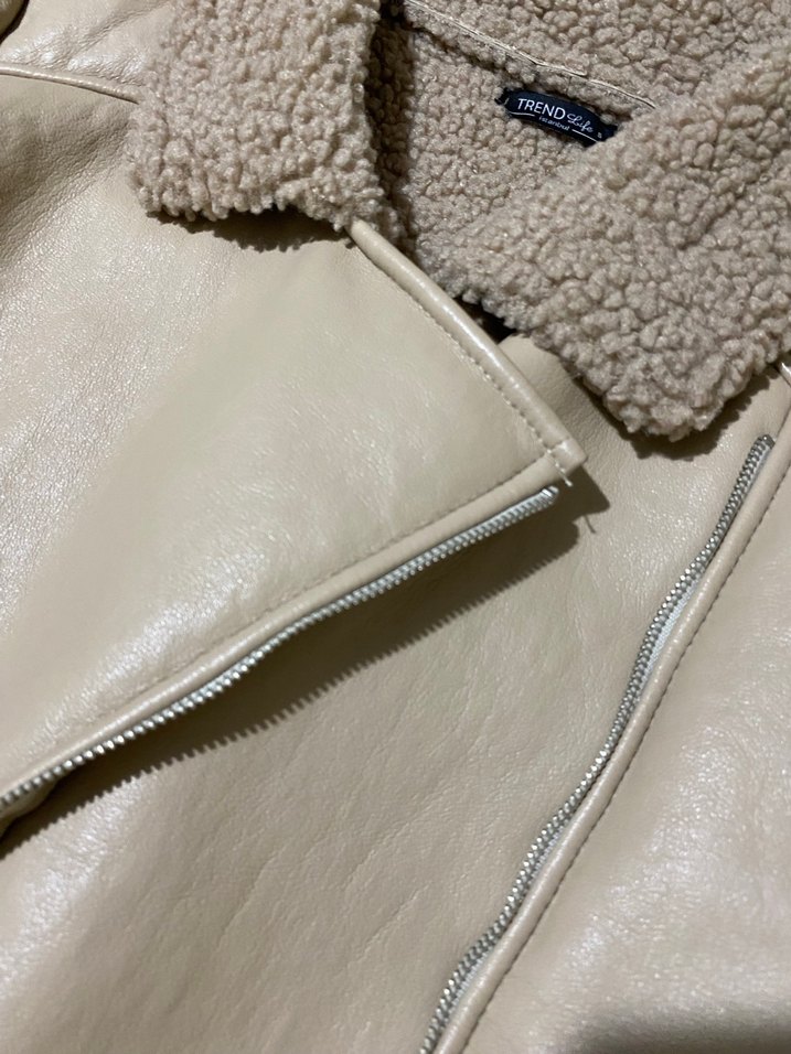 Bej Kürklü Deri Kadın Ceket - Görsel 2