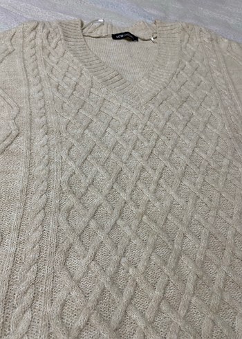 Bej V Yaka Örgü Kadın Süveter - Görsel 2