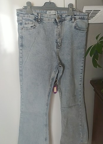 Mavi Bağlama Desenli Bol Kesim Midi Kot Pantolon