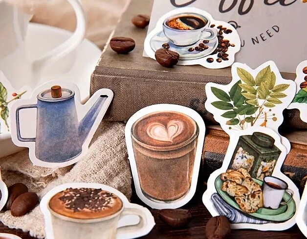 Diğer Kahve coffee retro vintage scrapbook sticker etiket