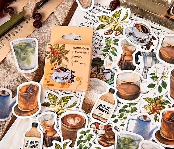 universal Beden kahverengi Renk Kahve coffee retro vintage scrapbook sticker etiket
