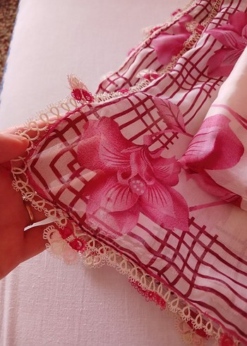 Pembe Vintage Kadın Fuları/eşarp - Görsel 4