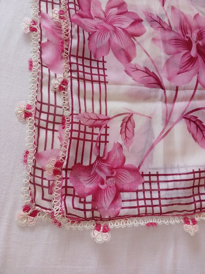 Pembe Vintage Kadın Fuları/eşarp - Görsel 2