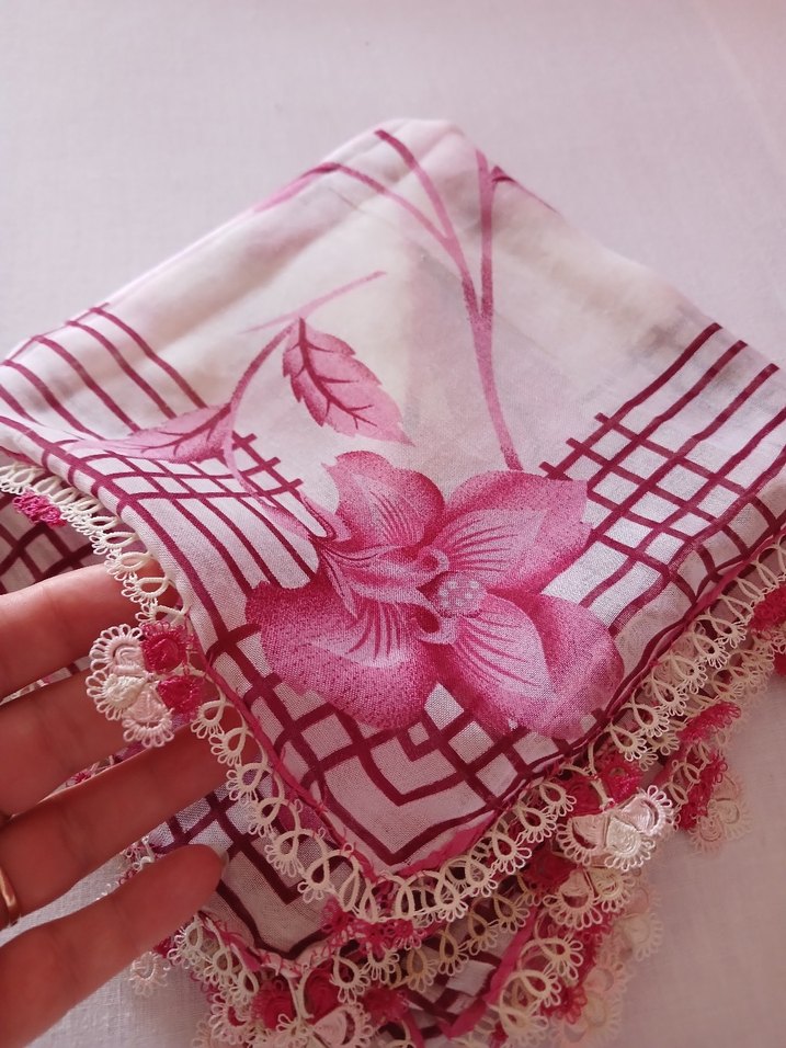 Pembe Vintage Kadın Fuları/eşarp - Görsel 5