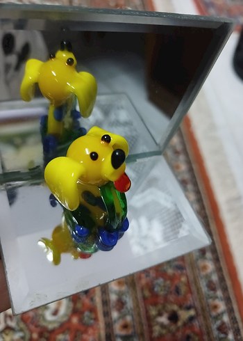 el yapımı  Sarı Cam Köpek Figürü - Görsel 2
