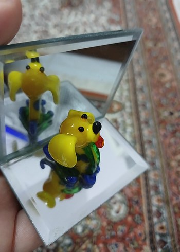 el yapımı  Sarı Cam Köpek Figürü - Görsel 3