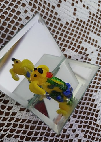 el yapımı  Sarı Cam Köpek Figürü - Görsel 10