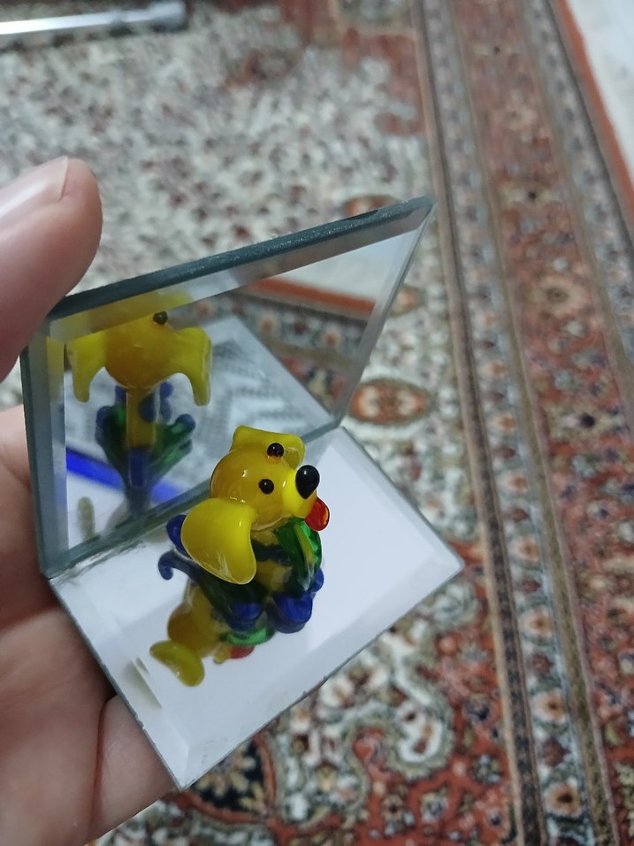 el yapımı  Sarı Cam Köpek Figürü - Görsel 4