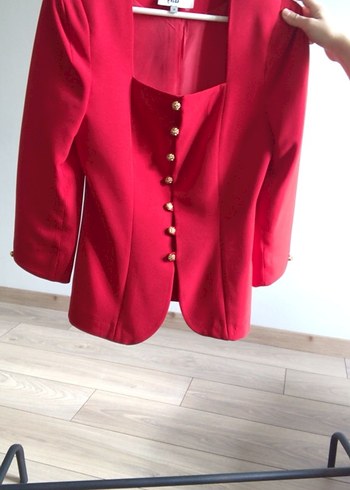 Düğmeli Kırmızı Kadın Blazer Ceket - Görsel 2