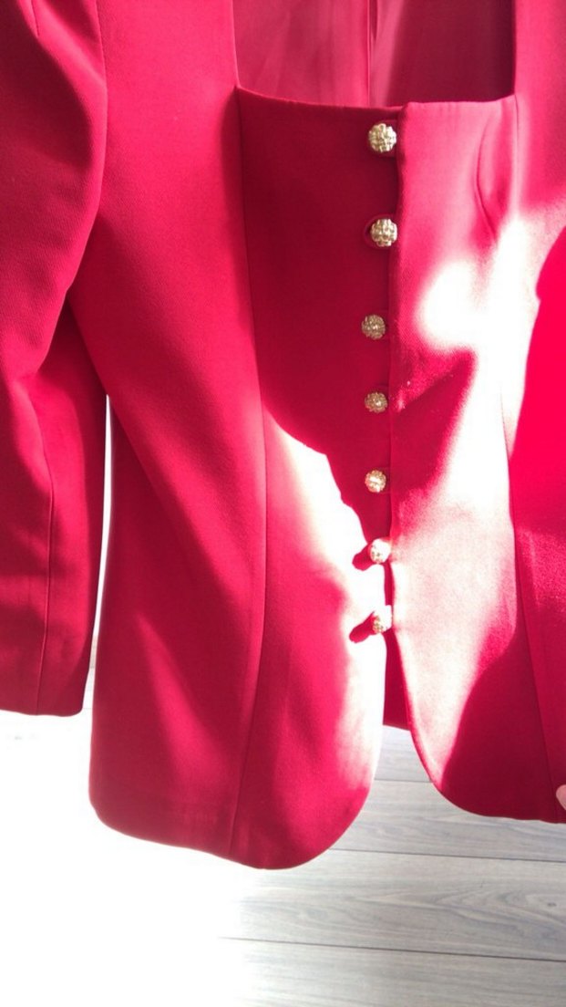 Düğmeli Kırmızı Kadın Blazer Ceket - Görsel 4
