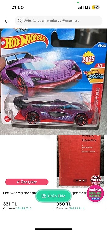 Hotwheels mor araba