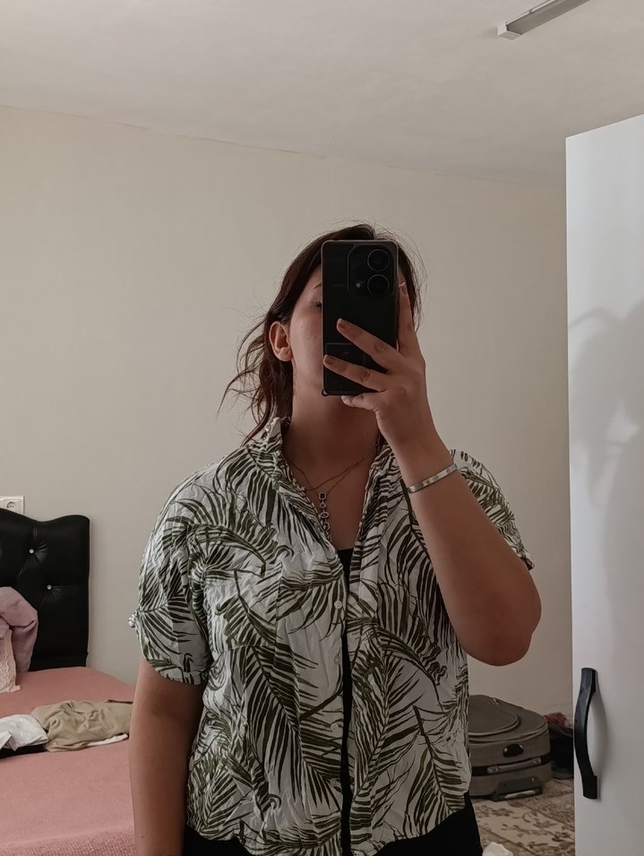 Yeşil Desenli Bohem Kadın Mini Gömlek - Görsel 2