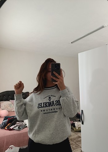 Gri Baskılı Kadın Sweatshirt