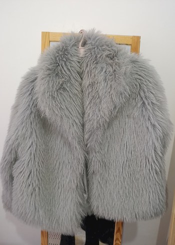 Gri Kadın Bohem Midi Suni Kürk Ceket - Görsel 2