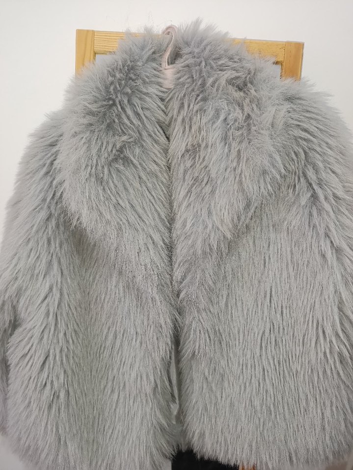 Gri Kadın Bohem Midi Suni Kürk Ceket - Görsel 3