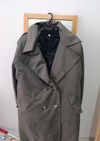 Gri Midi Kadın Keten Trençkot - Görsel 4