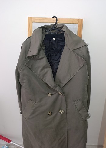 Gri Midi Kadın Keten Trençkot - Görsel 3