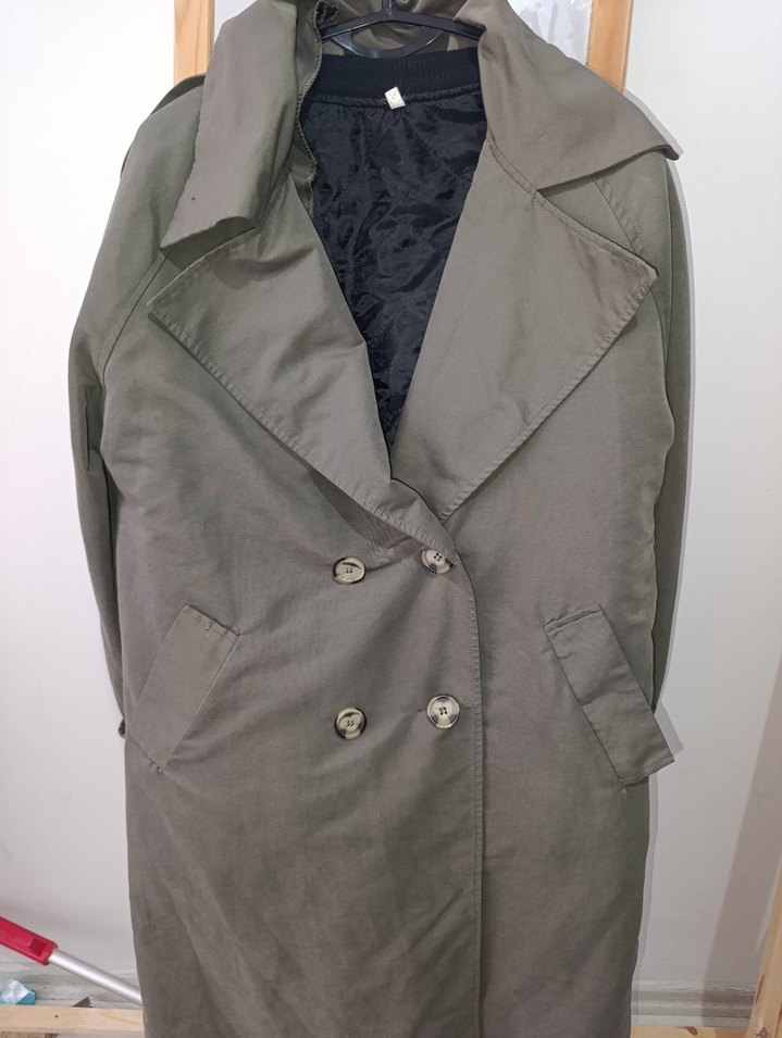 Gri Midi Kadın Keten Trençkot - Görsel 2