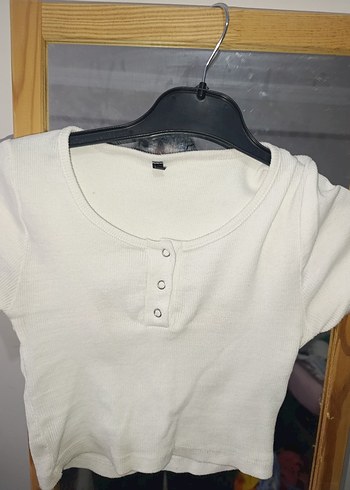 Kız Çocuk Beyaz Düğmeli Kısa Kollu Tişört - Görsel 3