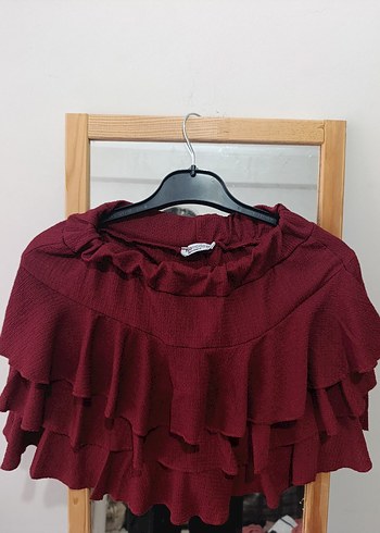 Bordo Mini Hamile Etek Fırfırlı - Görsel 3