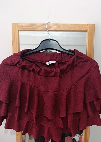 Bordo Mini Hamile Etek Fırfırlı - Görsel 2