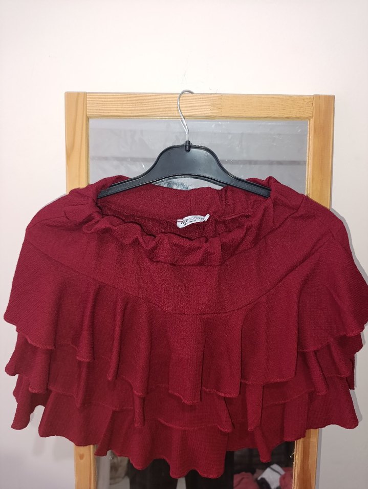 Bordo Mini Hamile Etek Fırfırlı - Görsel 5