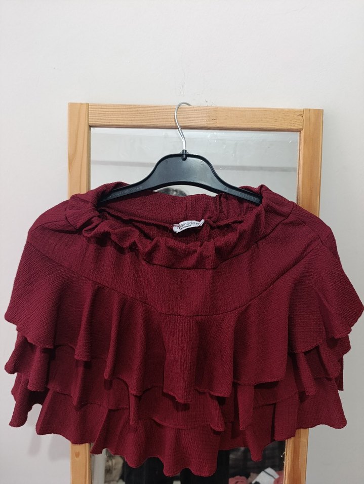 Bordo Mini Hamile Etek Fırfırlı - Görsel 3