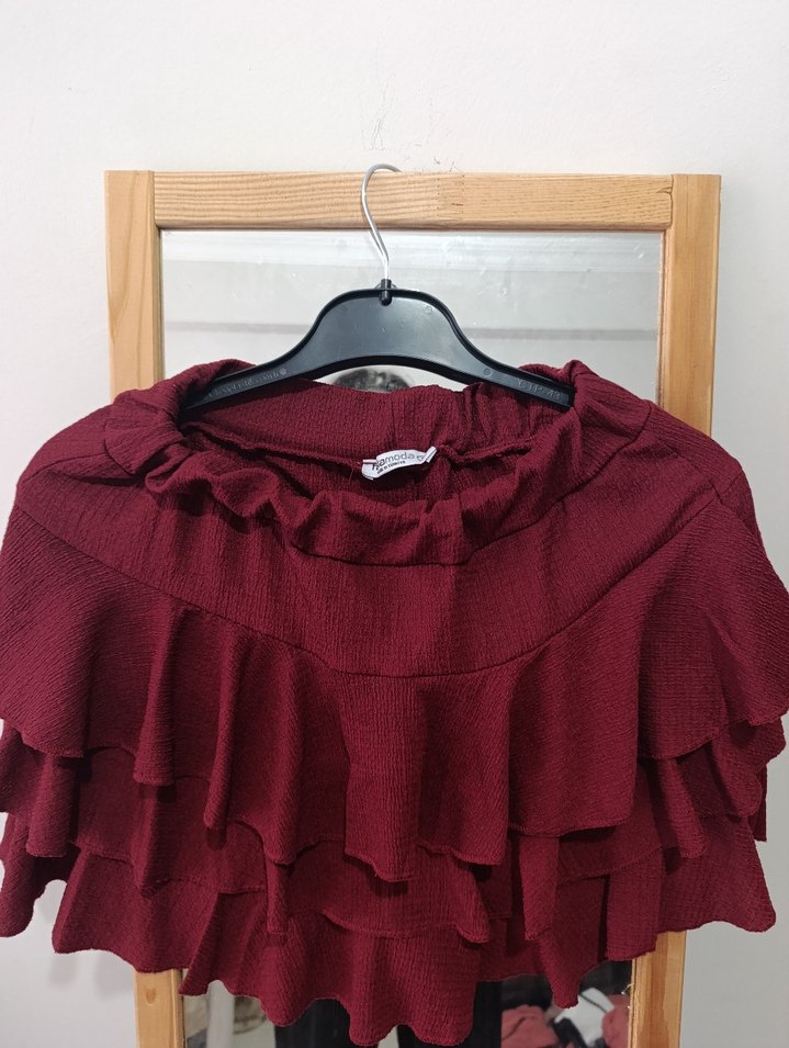 Bordo Mini Hamile Etek Fırfırlı - Görsel 2